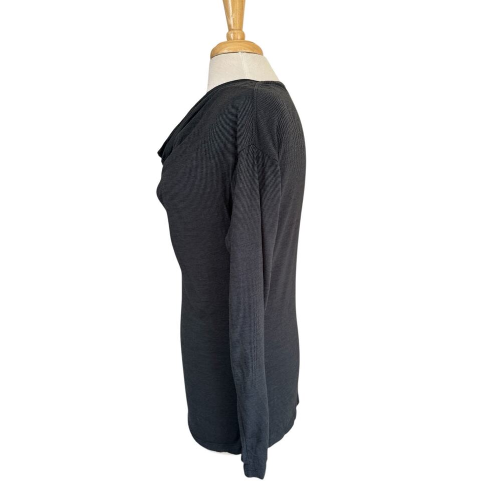 NAU Merino Blend Stripe Draped Neck Long Sleeve Top Size Small Womens Black Gray - Picture 2 of 10